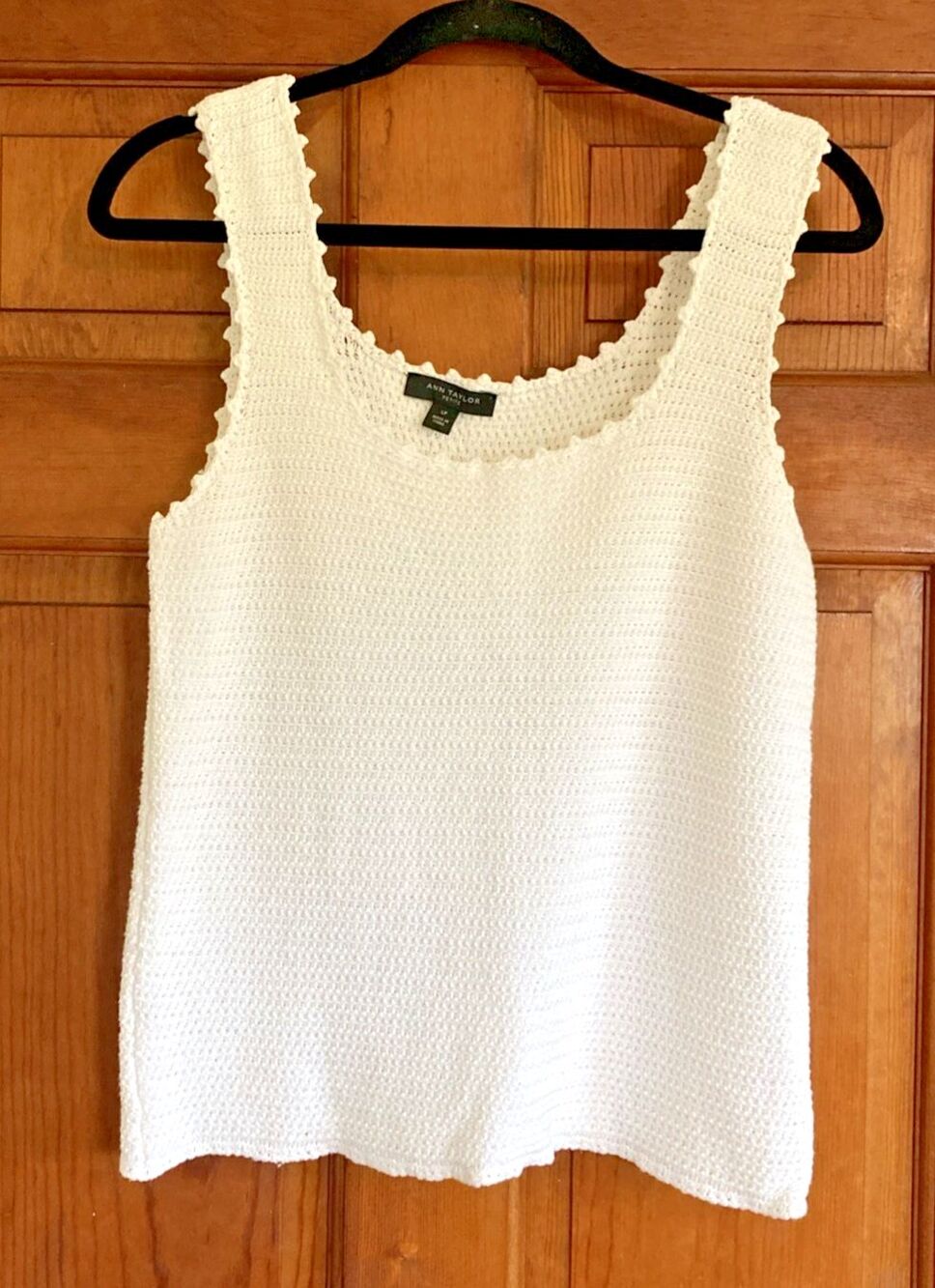 Ann Taylor Womens LP Petite White Scoop Neck Crochet Sweater Tank Layering Chic